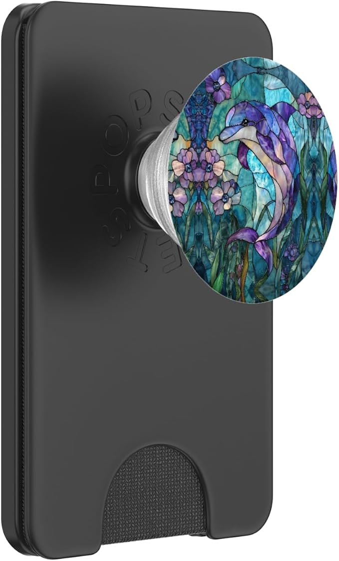 Dolphin Stained Art Effect Stain Art Floral Sea Teal Purple PopSockets PopGrip for MagSafe