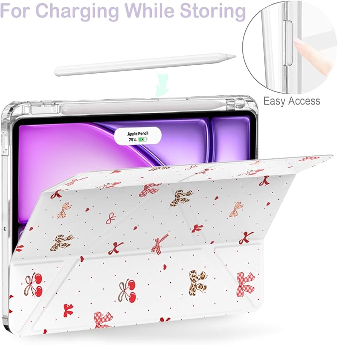 Feams Case for iPad Air 11-inch M4 2026 / M3 2025 / M2 2024 iPad Air 5th/4th Generation 2022/2020 10.9 Inch Y-Fold Standing Case Clear Back with Portrait Stand &amp Pencil Holder Beige Checkered