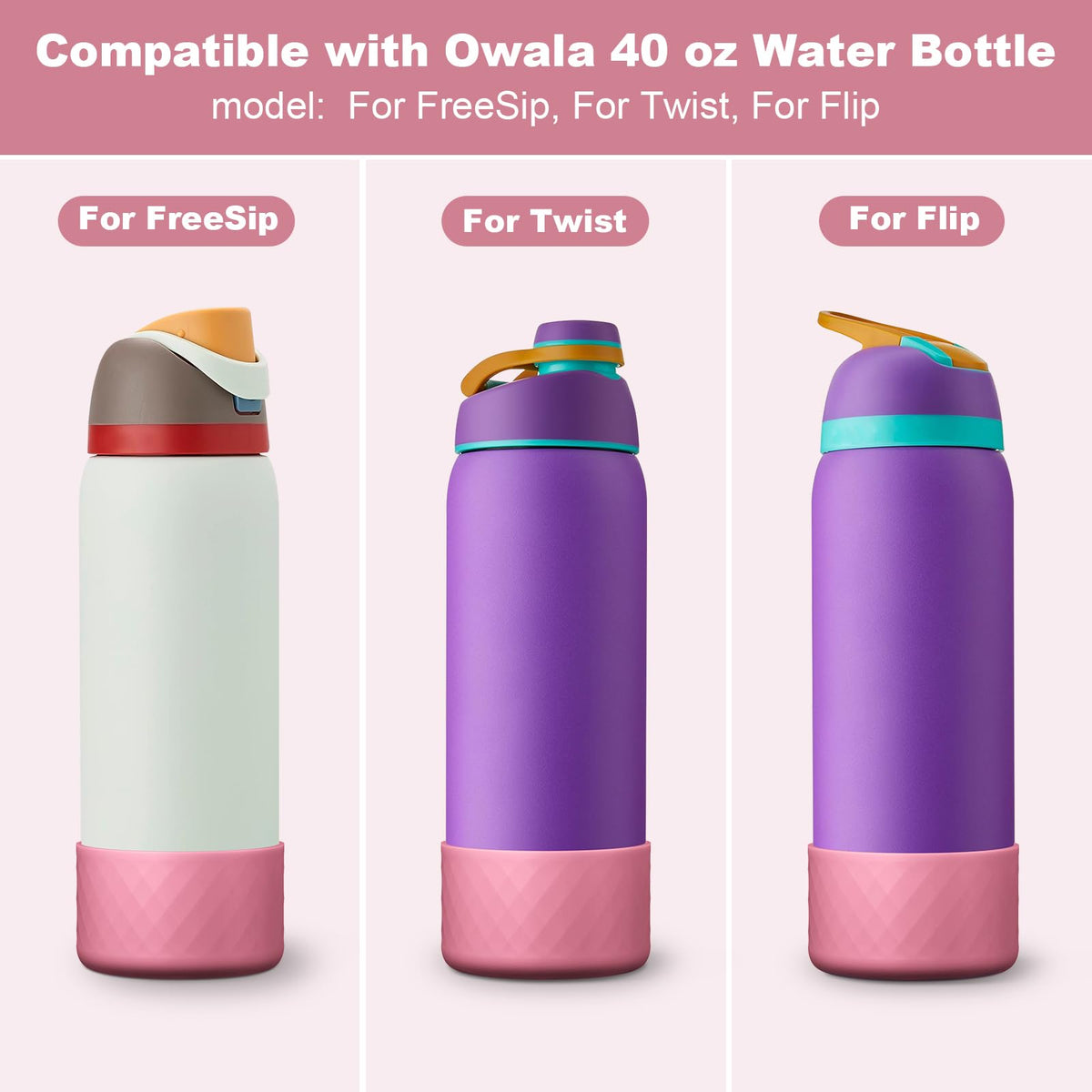 Silicone Boot for Owala Water Bottle 40 oz, Anti-Slip Protective Sleeve for FreeSip/Twist/Flip Stainless Steel Water Bottles Accessories
