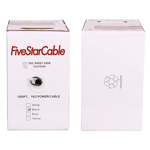 FiveStarCable 18/2 Gauge Low Voltage Cable Wire - 1000 ft, 18 AWG, 2 Conductors, PVC Jacket - for Security Systems, Alarm, Audio, Control, Intercom, and Speaker Applications