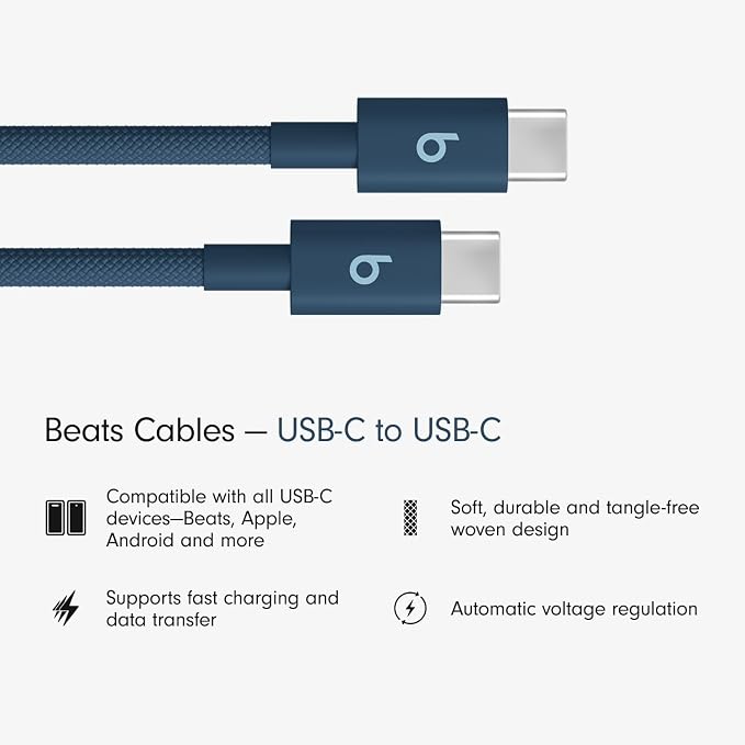 Beats 240W USB-C to USB-C Braided Cable Fast Charging Durable/Tangle Free Compatible with Apple and Android Devices (3 m/10 ft) – Bolt Black
