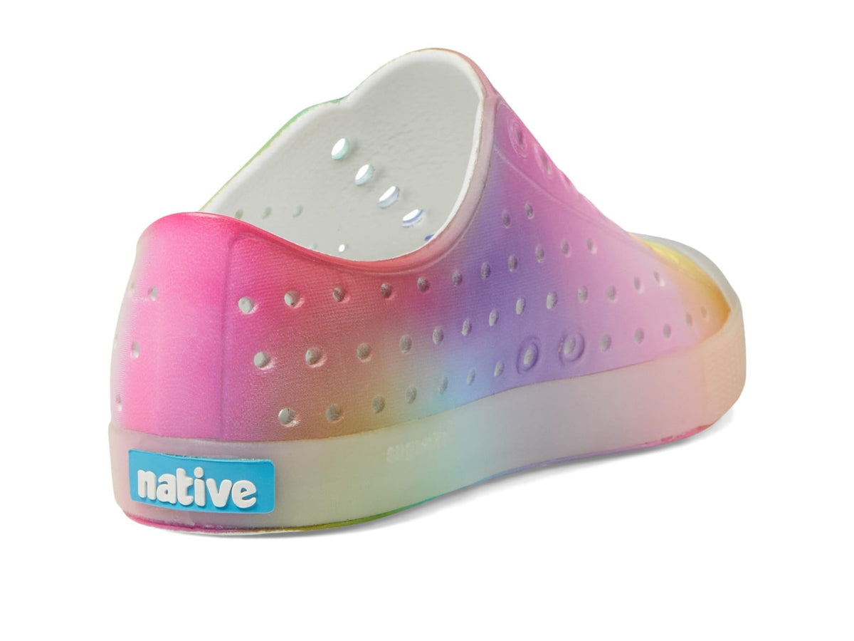 Native Shoes Unisex-Kids Jefferson Print Sneakers, Shell White/Translucent/Rainbow Blur, 2 Little Kid