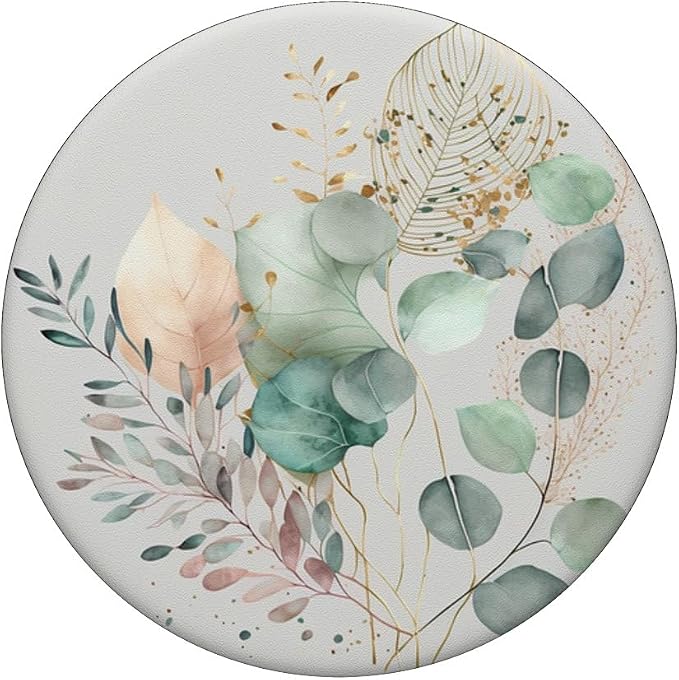 Botanical Watercolor Eucalyptus Leaves Green Blossom Flowery PopSockets Adhesive PopGrip