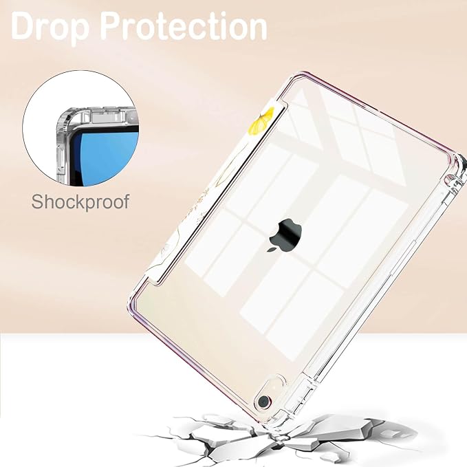 Feams Case for iPad Air 11-inch M4 2026 / M3 2025 / M2 2024 iPad Air 5th/4th Generation 2022/2020 10.9 Inch Y-Fold Standing Case Clear Back with Portrait Stand &amp Pencil Holder Beige Checkered