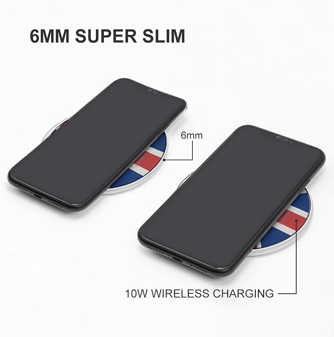 British Flag Wireless Charger Aluminum Alloy Frame 10W Fast Charging Pad with Indicator Light 6mm Thin &amp Portable Wireless Charging Pad for Travel Home Office Desk