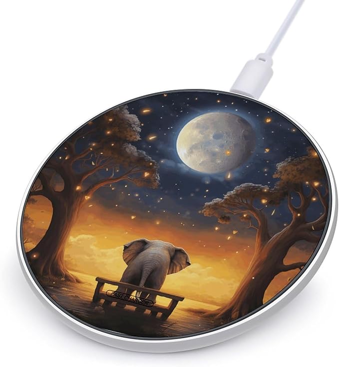 Animal Elephant Owl Tree Moon Star Wireless Charger Aluminum Alloy Frame 10W Fast Charging Pad with Indicator Light 6mm Thin &amp Portable Wireless Charging Pad for Travel Home Office Desk