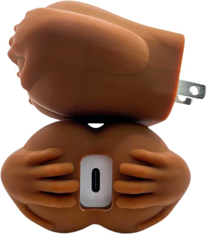 Butt-Shaped Wall Charger Block 20W Fast Charging Power Adapter Funny Gag Gift in Dark Skin Tone USB A