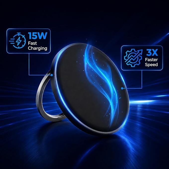 15W Magnetic Wireless Charger with Detachable USB-C Cables &amp USB-A Adapter | Fast Charging Pad with Foldable Stand Support Advanced Cooling Flat MagSafe Fast Charger for iPhone Android &amp Track