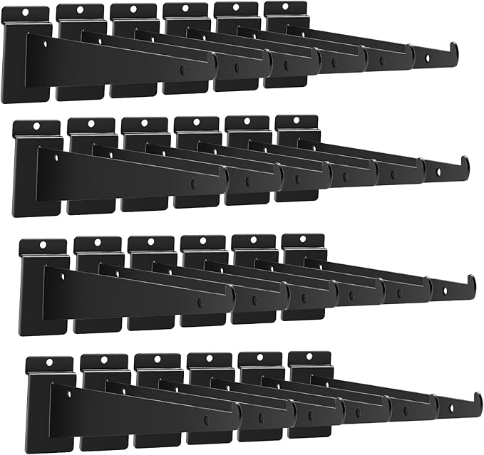 24Pcs Slatwall Shelf Bracket 14 inch, Heavy Duty Slatwall Knife Shelf Bracket, Metal Shelf Brackets for Slat Wall, Black Slatwall Accessories with Lip for Slatwall Panels Shelf Display Home Commercial