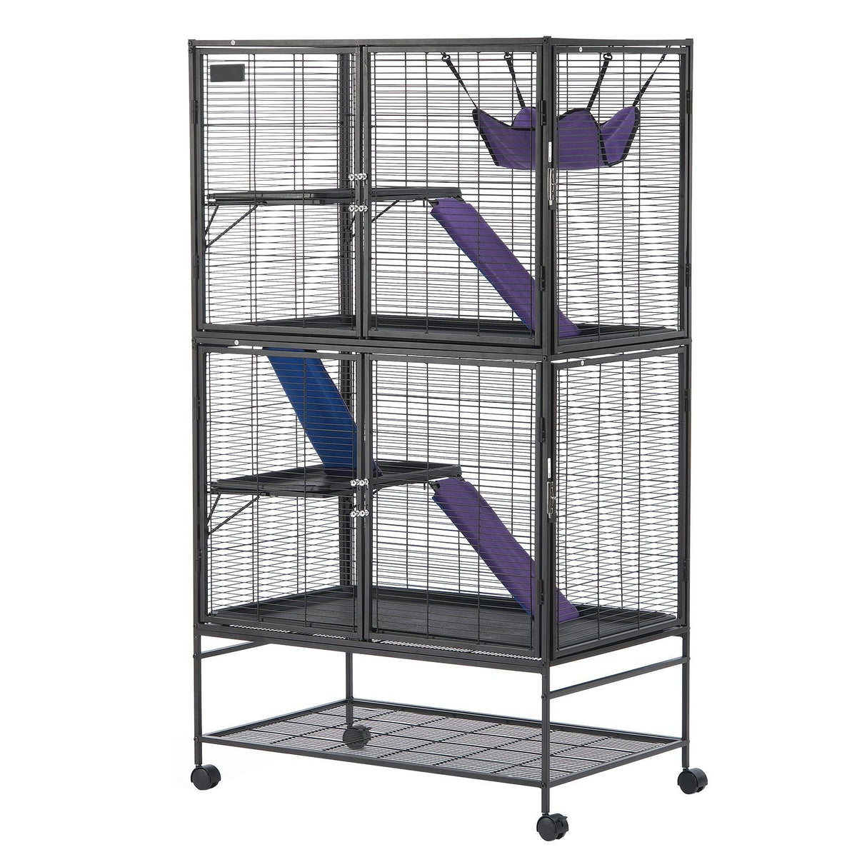 64.6" Rolling Metal Ferret Cage, Large 4-Tier Cage, Small Animal Cage with Ramps & Tray, Easy to Set up for Pet Rats, Hamster, Guinea Pig, Chinchilla, Squirrel, Hedgehogs, Bunny