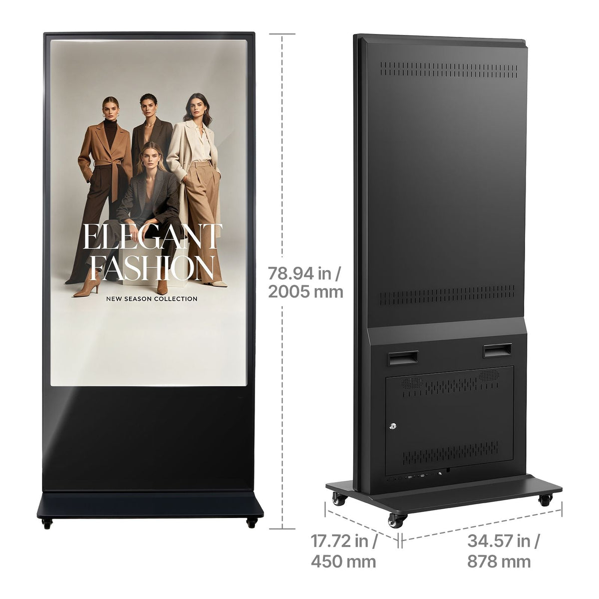 65 in Indoor Digital Signage 4K Floor Stand Advertising Display Kiosk, WiFi HDMI/USB Input Android OS, 178° Wide View, LCD Touchscreen Interactive Monitor, Mobile Commercial Totem Poster