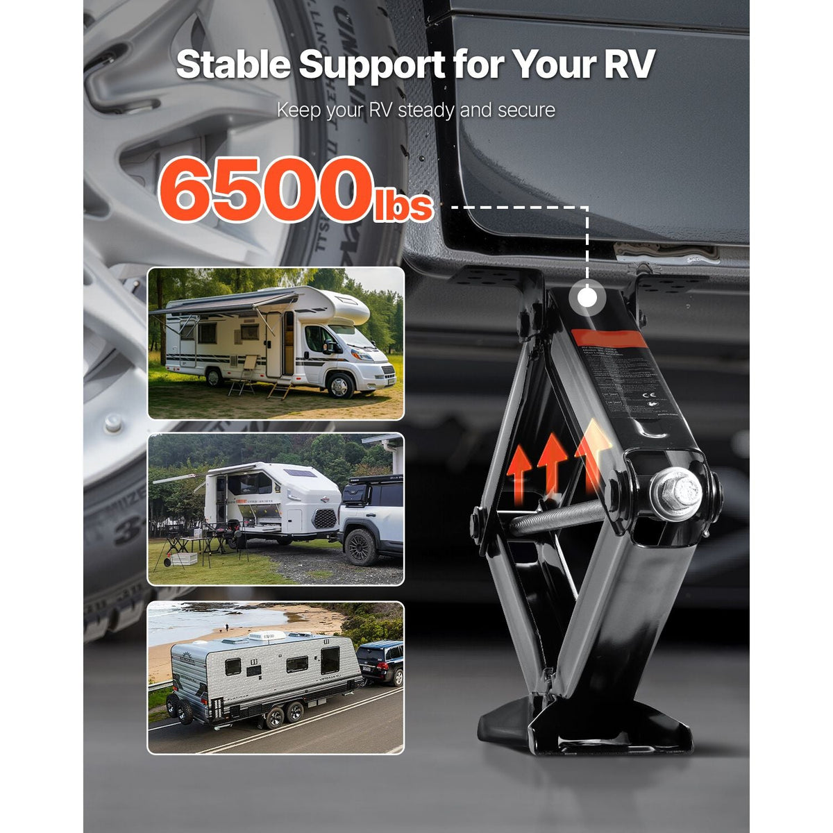 6500 lbs RV Scissor Jacks, 4-23.4 in RV Stabilizer Leveling Scissor Jacks, Set of 2, Heavy Duty Stabilizer Jack with Crank Handle, Socket and Bubble Levels, Not Easily Bent or Deformed