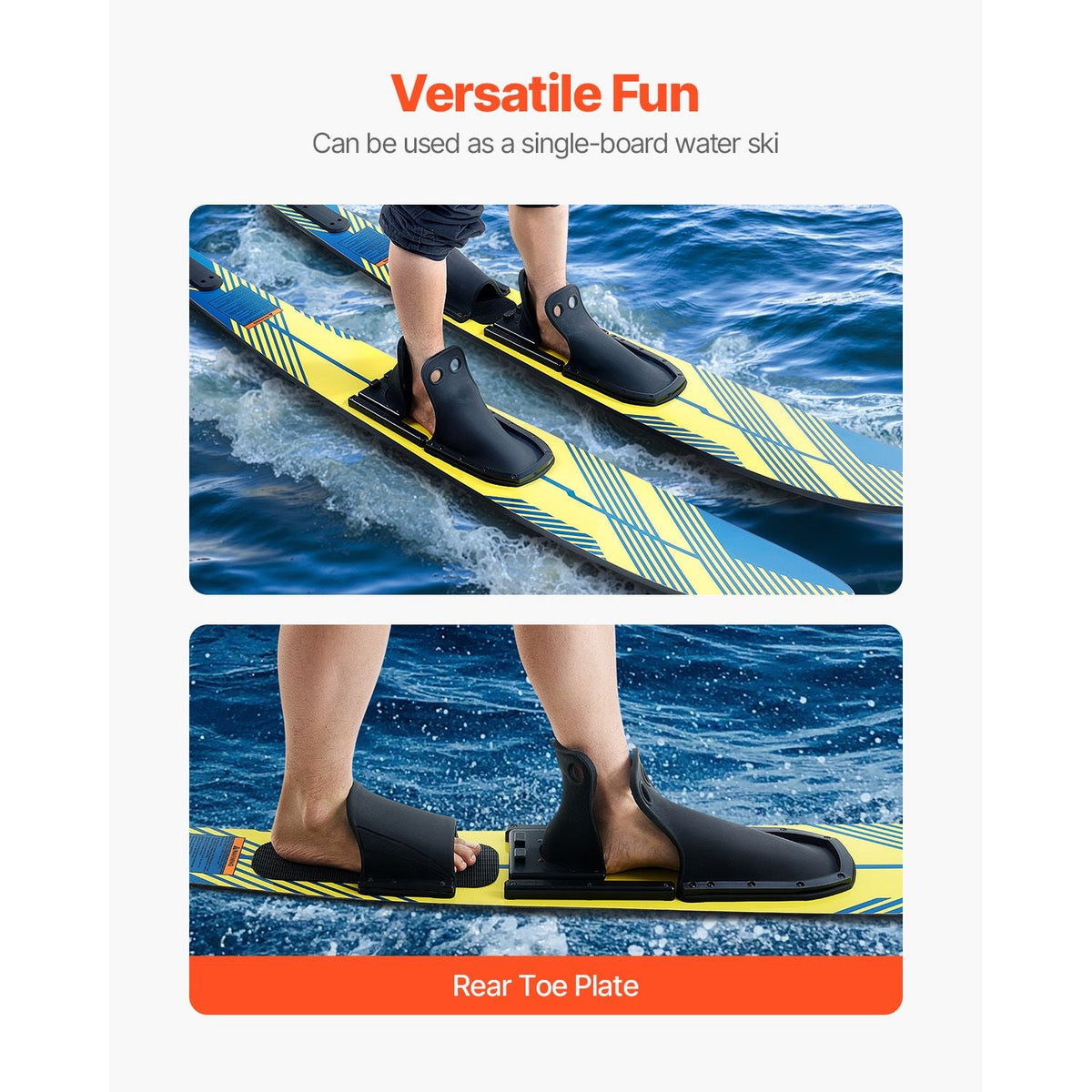 67" Water Skis, Adult Water Ski with X-9 Adjustable Horseshoe Bindings & Padded Rear Toe Plate, High-gloss UV Coating Waterskis Combo for Adults Up to 300 lbs