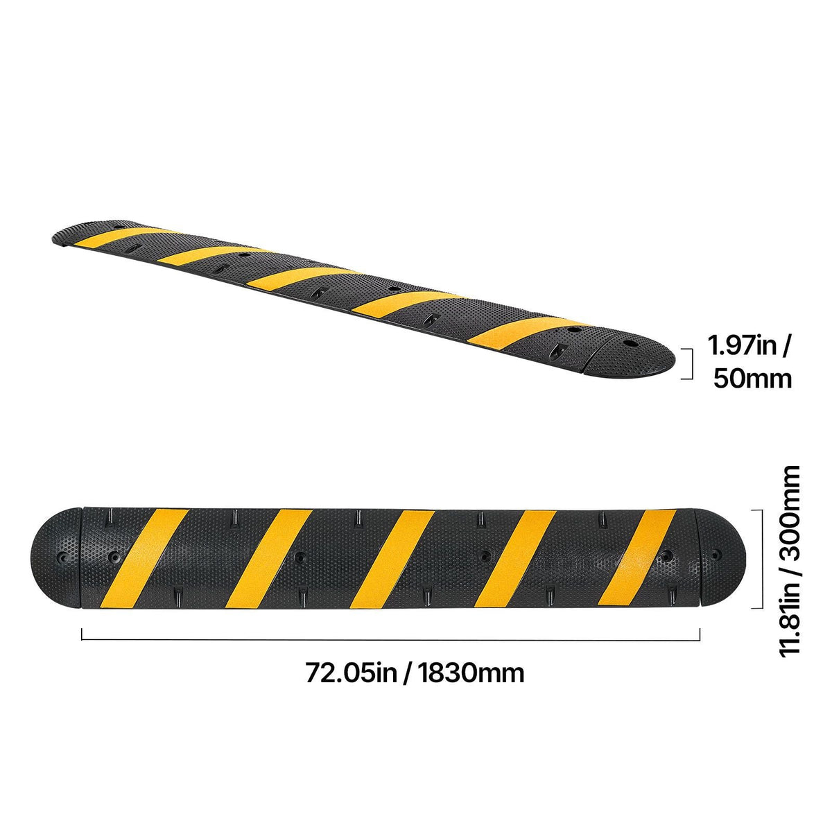 6FT Rubber Speed Bump, 2 Channel, Heavy Duty Traffic Speed Hump, 22000 lbs/axle Load Capacity, 72 in Cable Protector Ramp with Expansion Screws, for Asphalt Concrete Gravel Driveway Road, 1 Pack