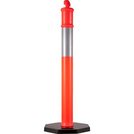 6Pack Traffic Delineator Posts 44 Inch Height, PE Delineator Cones Post Kit 10 inch Reflective Band, Delineators Post with Rubber Base 16 inch for Construction Sites, Facility Management etc.