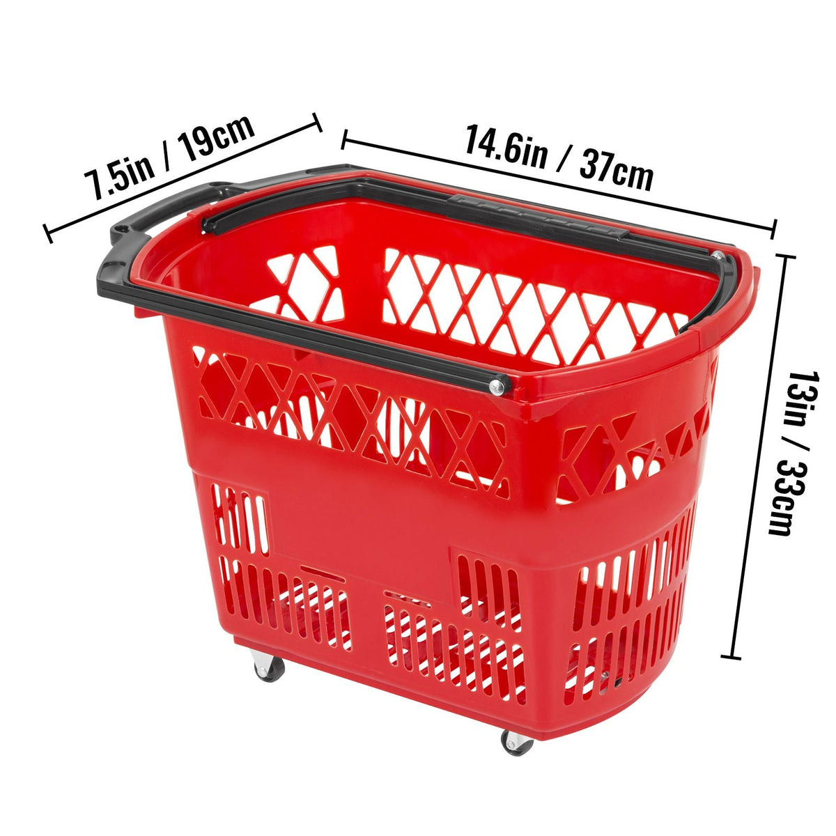 6PCS Shopping Carts, Plastic Rolling Shopping Basket with Wheels, Red Shopping Baskets with Handles, Portable Shopping Basket Set for Retail Store