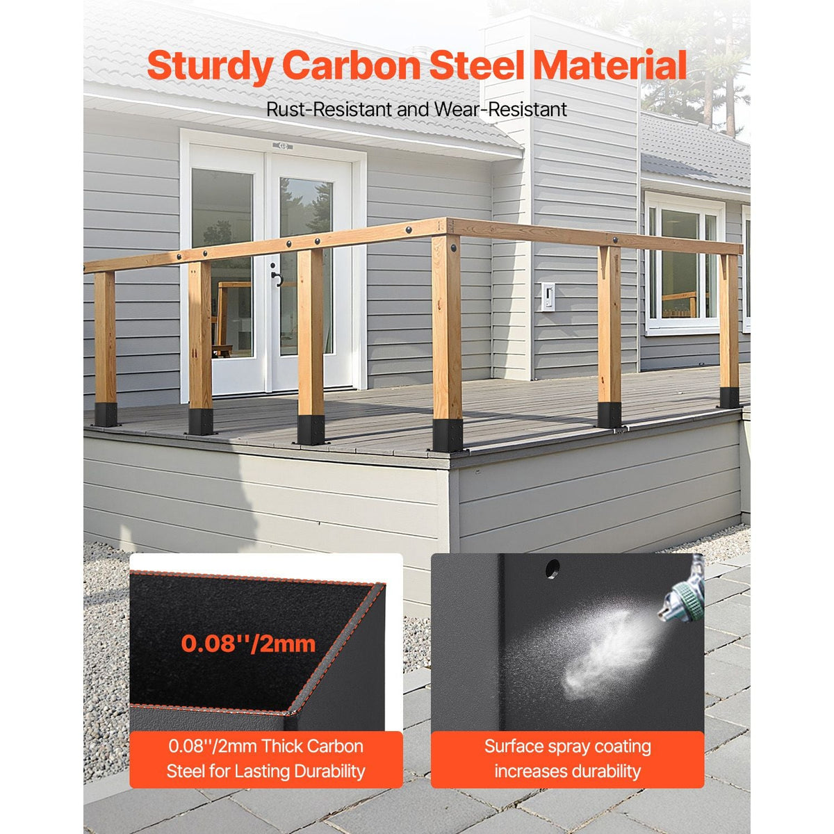 6x6 Post Base 4 Pcs, Inner Size 5.6x5.6 inch / 142x142 mm Post Brackets, Heavy Duty Carbon Steel Decking Posts, Wood Posts Brackets for Pavilion Deck Railing Support Deck Base Plate, Black