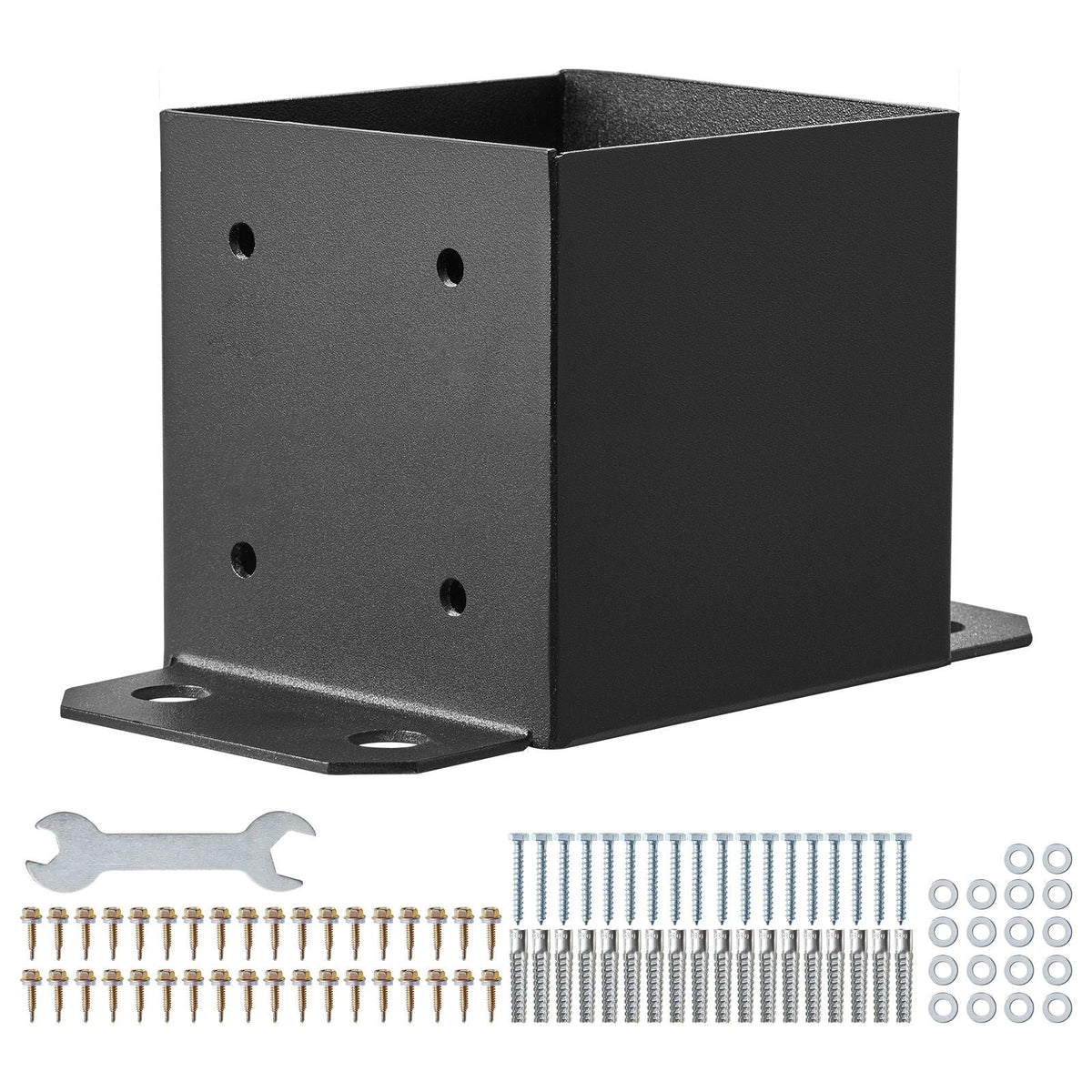 6x6 Post Base 4 Pcs, Inner Size 5.6"x5.6" Post Base Brackets, Heavy Duty Powder-Coated Post Anchor Matte Black Wood Post Brackets for Pavilion Deck Railing Support Deck Base Plate