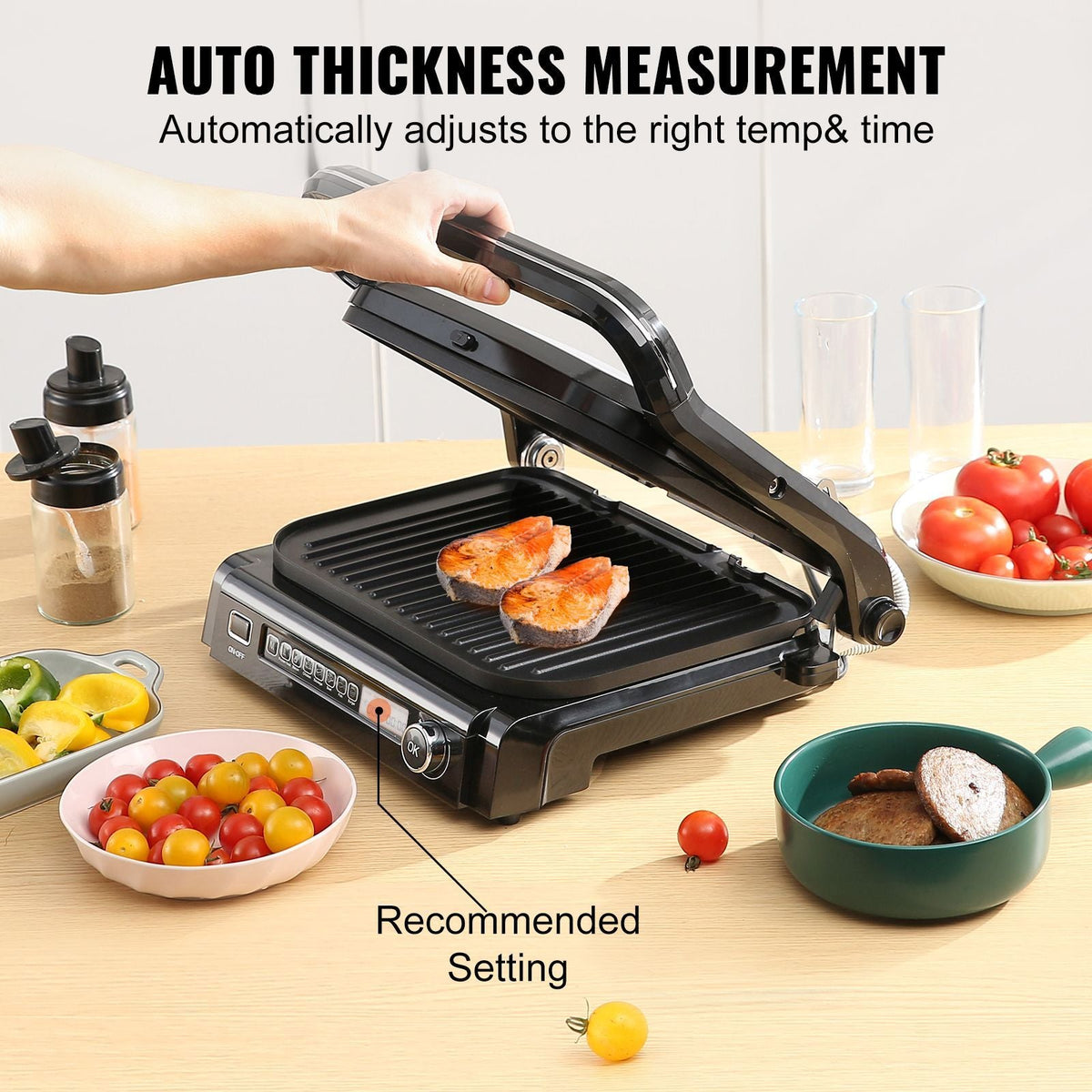 7 IN 1 Commercial Electric Griddle, 14.4" 1800W Indoor Countertop Grill, Restaurant Teppanyaki Grill with Non Stick Iron Cooking Plate, 0-446 Fahrenheit Adjustable Temp Control 110V