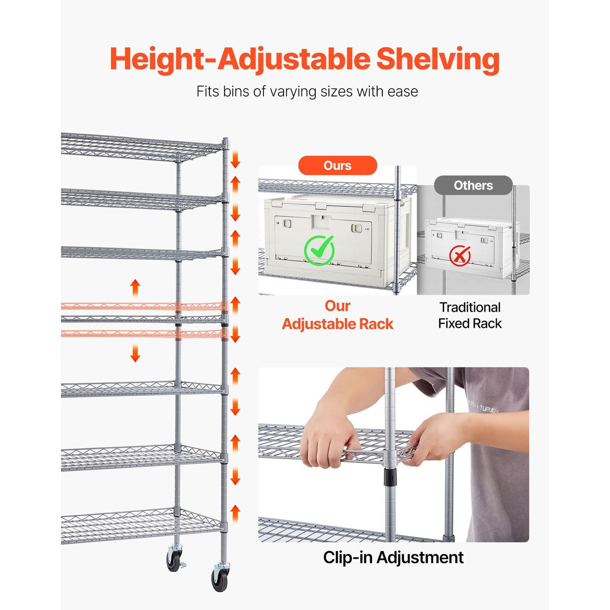 7-Tier Rolling Bin Storage Rack, 22 Organizer Bins, Bin Rack Storage Steel Wire Shelving System with Wheels, Mobile Tool Organizer for Garage, Warehouse, Office, Restaurant, Classroom, Kitchen