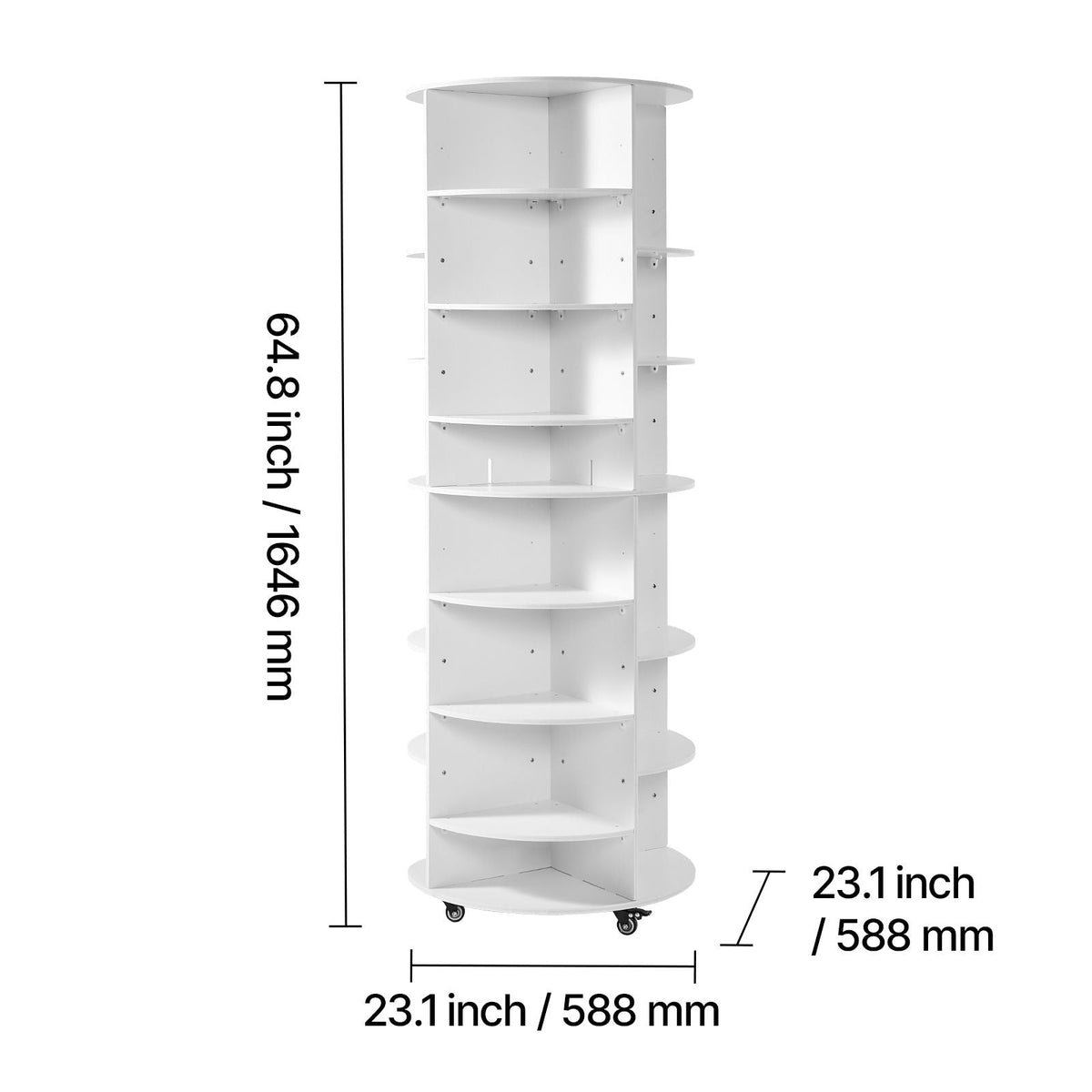 7 Tier Rotating Shoe Rack Tower with Adjustable Shelves, Movable 360° Spinning Carousel Display with Wheels, Lazy Susan Organizer Closet for Bedroom, Living Room, Entryway, Closet, White