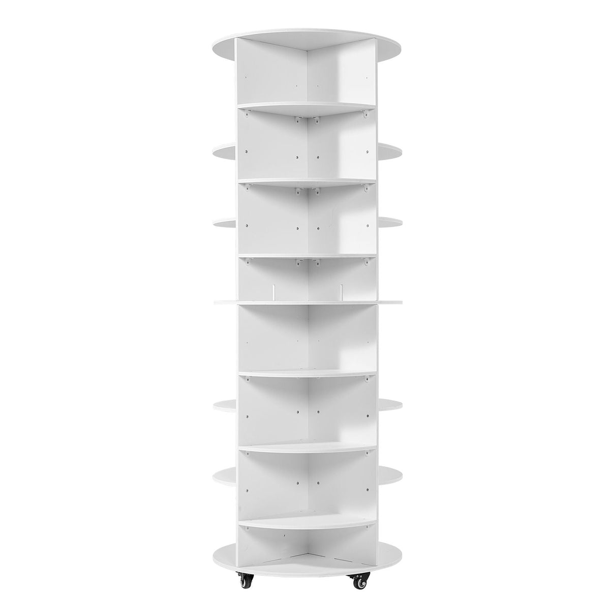 7 Tier Rotating Shoe Rack Tower with Adjustable Shelves, Movable 360° Spinning Carousel Display with Wheels, Lazy Susan Organizer Closet for Bedroom, Living Room, Entryway, Closet, White