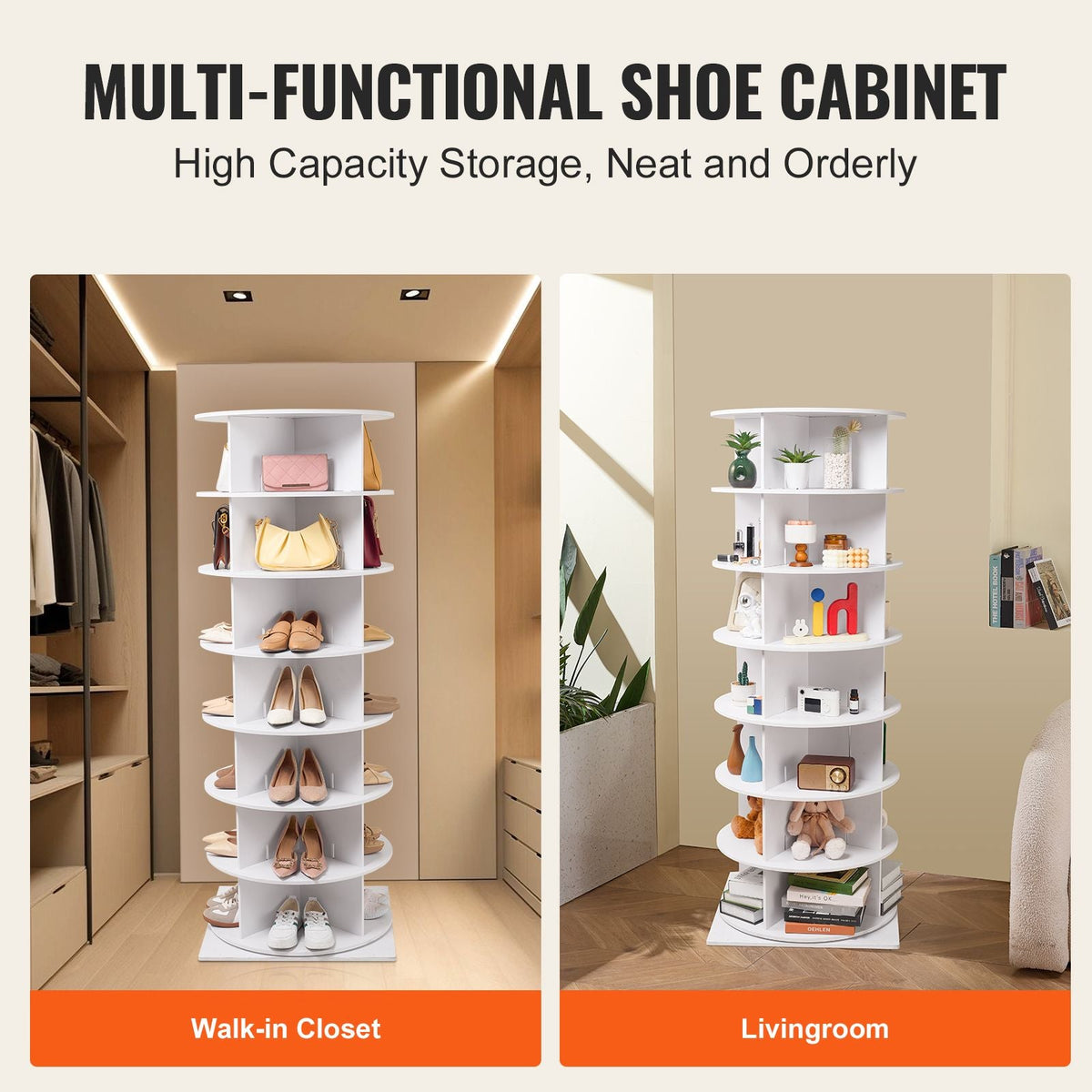 7 Tiers Rotating Shoe Rack Tower, 360°Spinning Shoe Display, Revolving Shoe Rack Storage Round Carousel, Lazy Susan Shoe Rack Organizer with Base for Bedroom, Living Room, Entryway, White