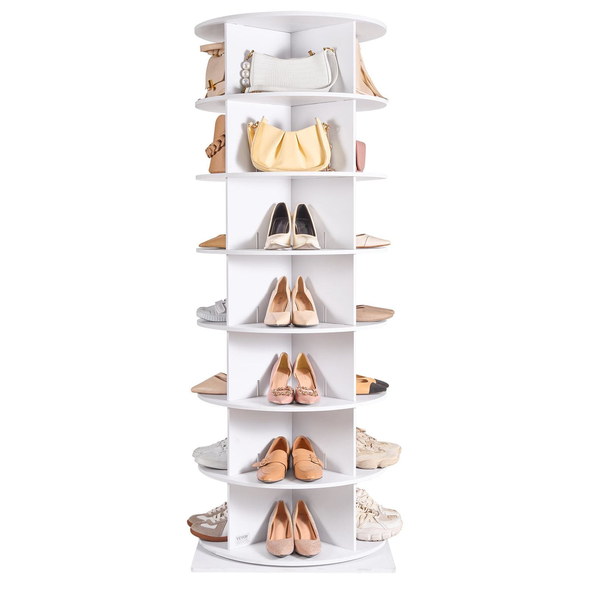 7 Tiers Rotating Shoe Rack Tower, 360°Spinning Shoe Display, Revolving Shoe Rack Storage Round Carousel, Lazy Susan Shoe Rack Organizer with Base for Bedroom, Living Room, Entryway, White