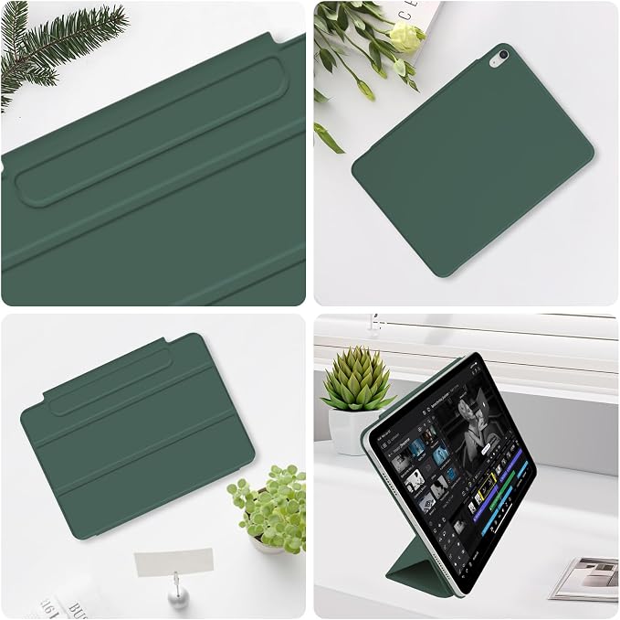 for iPad Air 13 inch M4/M3/M2 Case (2026/2025/2024Model A3268/A3269/A3271) Auto Sleep/Wake and Magnetic Closure Slim Trifold Stand Case PU Leather Cover Support Apple Pencil Pro Black