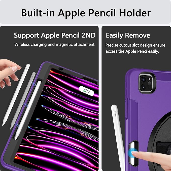 Miesherk Case for iPad Pro 12.9 Inch 6th/5th/4th GenShockproofGreen | Military Grade Heavy Duty Shockproof iPad Pro 12.9 Case - Rotating Stand Pencil Holder Hand/Shoulder Strap