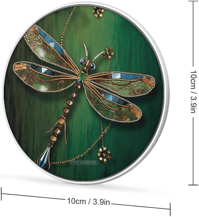 Jewel Dragonfly Wireless Charger Fast Charging Pad | Anti-Slip Qi Certified Wireless Charging Pad for All Phones with Wireless Charging Function for Home Office Travel