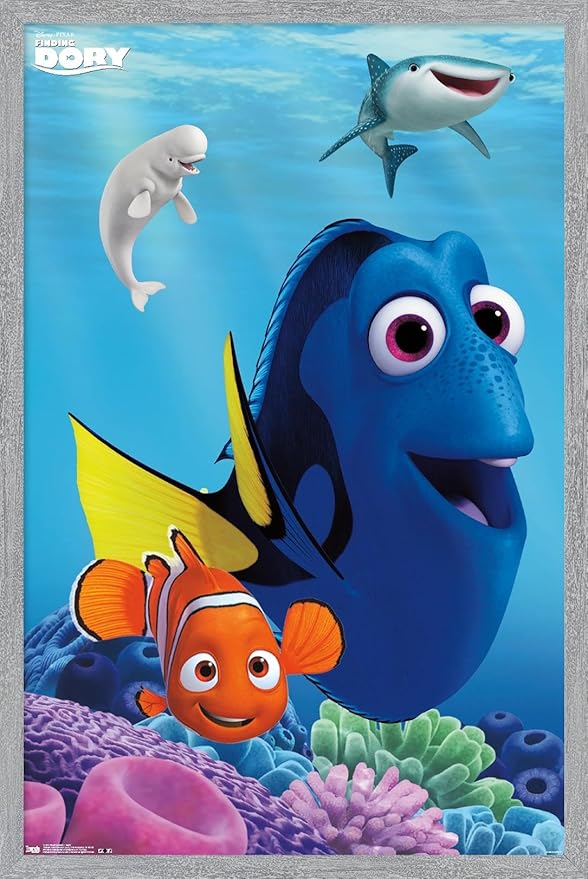 Trends International Disney Pixar Finding Dory - Dory Wall Poster, 22.4L x 14.7W, Gray Framed Version