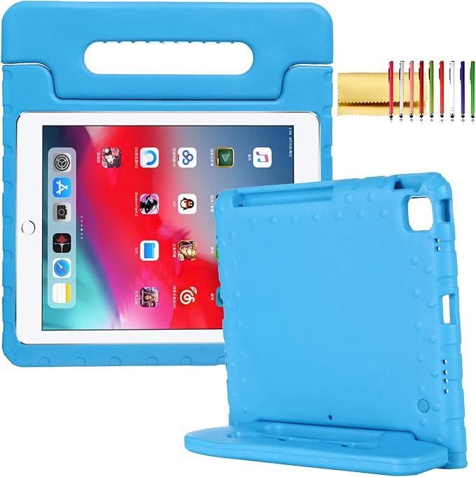 Kids Case for iPad Pro 11 M5/M4 &amp iPad Air 11 (2026/2025/2024) Shockproof Case with Pencil Holder Techcircle Light EVA Foam Handle Stand Bumper Protective Child Friendly Drop Proof Cover Black