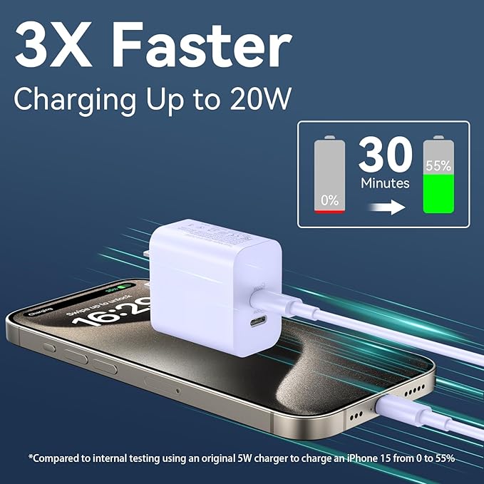 Phone 17 16 15 Pro Max Charger Cable, 20W Dual Port USB C Fast Charger Block with 10FT Long USB C to C Fast Charging Cord Cable for Phone 17 16 15 Pro Max/16 15 Pro/16 15/16 15 Plus,Pad Pro 12.9"/11"