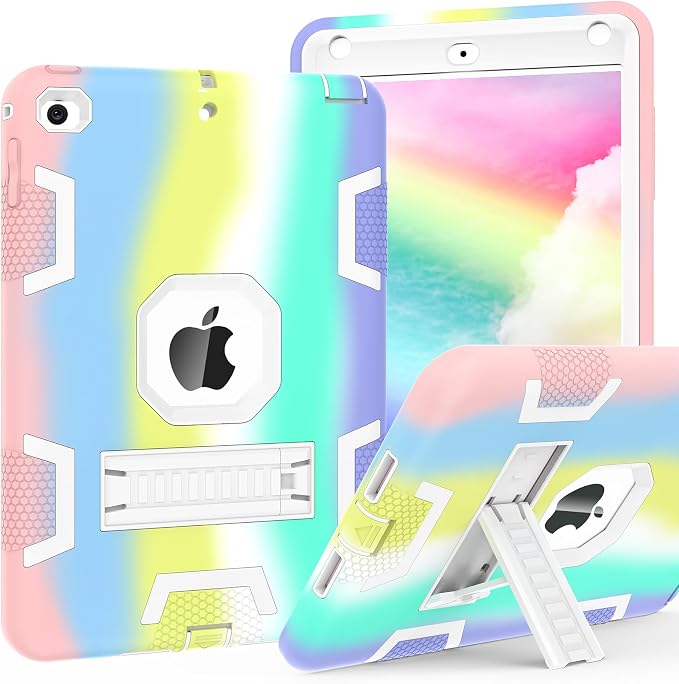 CCMAO iPad mini 5 Case 2019 iPad mini 4 Case 2015 Heavy Duty Shockproof Hybrid Protective Cover for iPad mini 5th/4th Generation 7.9 inch Purple+Green