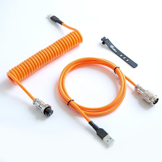 GUNMJO Pro Custom Coiled USB C Cable for Gaming Keyboard Double-Sleeved Mechanical Keyboard Cable with Detachable Metal Aviator 1.5M USB-C to USB-A Blue Color