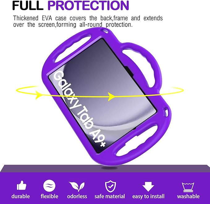 Kids Case for Samsung Galaxy Tab A11+ Plus/A9+ Plus 11 Inch Case with Strap Shockproof Lightweight Handle Stand 2025/2023 Model with Lanyard Black