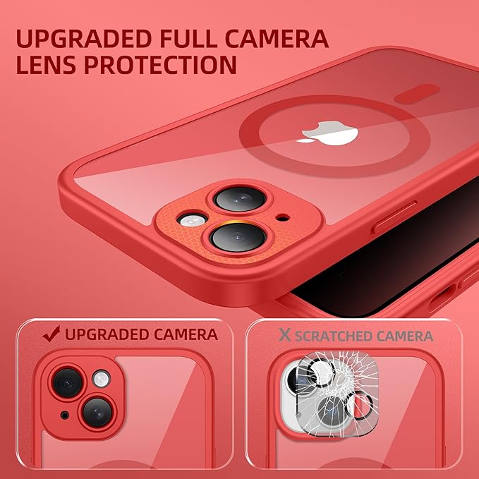 BERFY Magnetic for iPhone 14 Case, Compatible with MagSafe, Built-in Privacy Screen Protector and Upgraded Camera Protection, Anti-Spy Full Body Shockproof Phone Case for 14 6.1", Red
