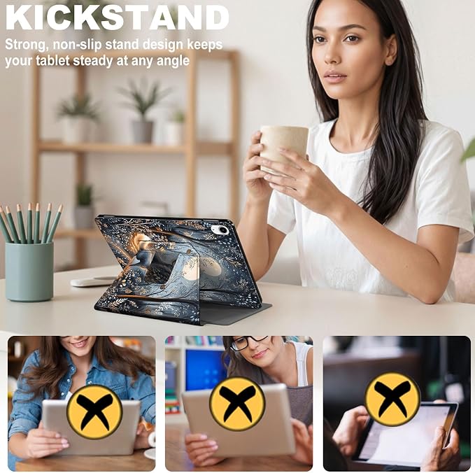 for iPad 11th Generation (A16 2025) 11 / iPad 10th Gen 10.9 2022 Case 360° Rotating PU Leather Stand Cover with Auto Sleep/Wake Shockproof TPU Backl Raccoon Perched