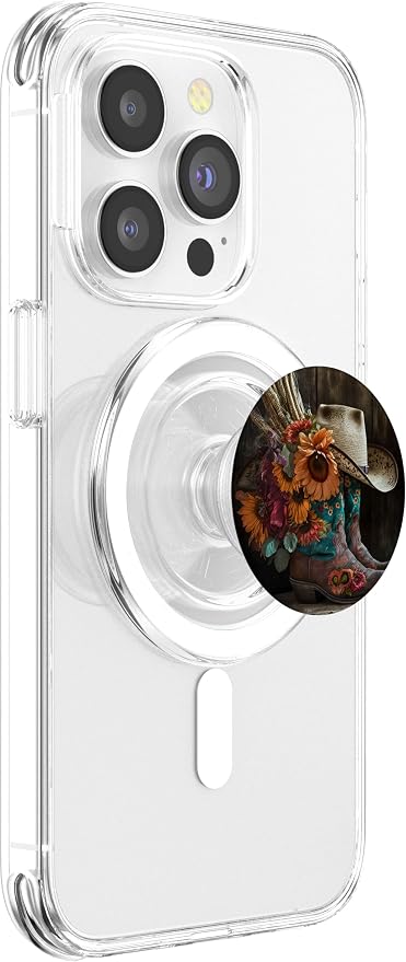 Boho Cowgirl Boots with a Flower Feather Hat for Western Rod PopSockets Adhesive PopGrip