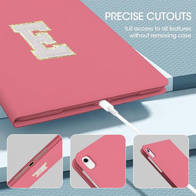 for iPad 9th Generation 10.2 Inch 2021/2020/2019 Case Initial Chenille Letter Suture Personalized for iPad 9th/8th/7th Generation Case with Auto Sleep/Wake Pencil Holder (Black A)