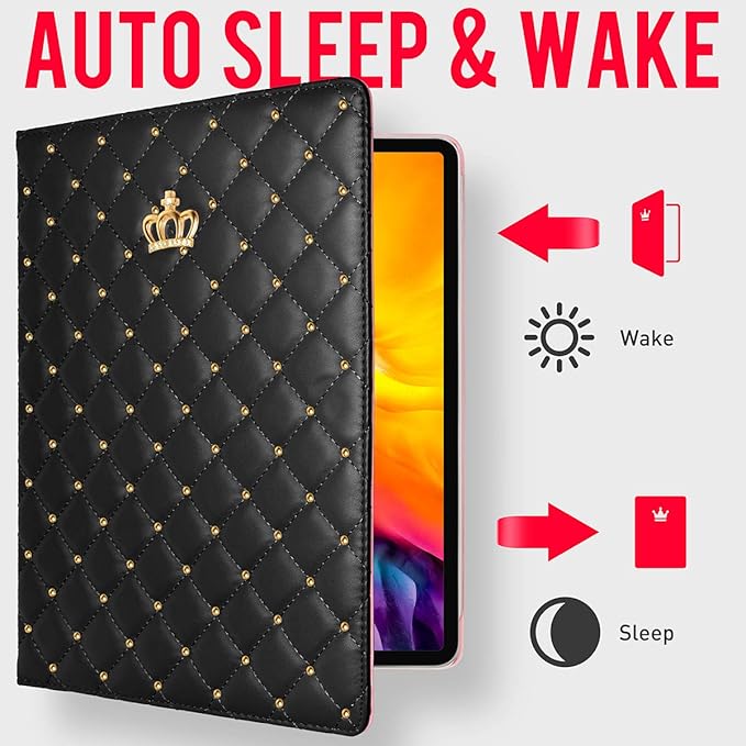 for iPad Pro 11 inch Case 2022(4th Gen)/2021(3rd Gen)/2020(2nd Gen)/2018 (1st Gen)Cute Crown Bling Diamond PU Leather Smart Auto Sleep/Wake Stand Shockproof Cover for iPad Pro 11 Inch Black