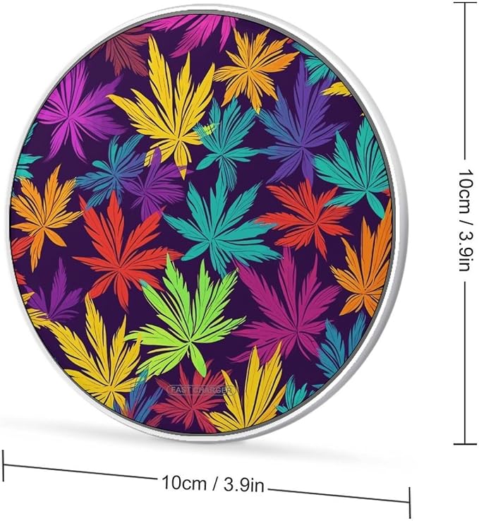 Bright Colorful Weed Pattern Wireless Charger Fast Charging Pad | Anti-Slip Qi Certified Wireless Charging Pad for All Phones with Wireless Charging Function for Home Office Travel