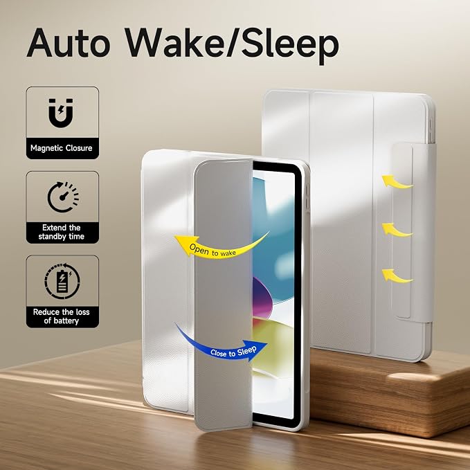 kenke Hybrid Case for iPad A16 11th Gen 11''/10th Gen 10.9'' Black | Detachable Magnetic Portrait/Landscape Stand Cover Magnetic Rotating Hard Clear PC Back Auto Wake/Sleep Support Touch ID