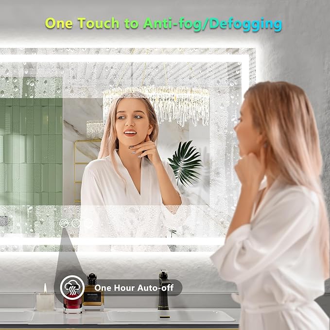 YEELAIT 68x38 Inch RGB LED Bathroom Mirror Front Light and RGB Backlit Lighted Vanity Mirror for Bathroom Wall Mounted Dimmable Anti Fog Memory Shatter-Proof IP54 Waterproof Horizontal/Vertical