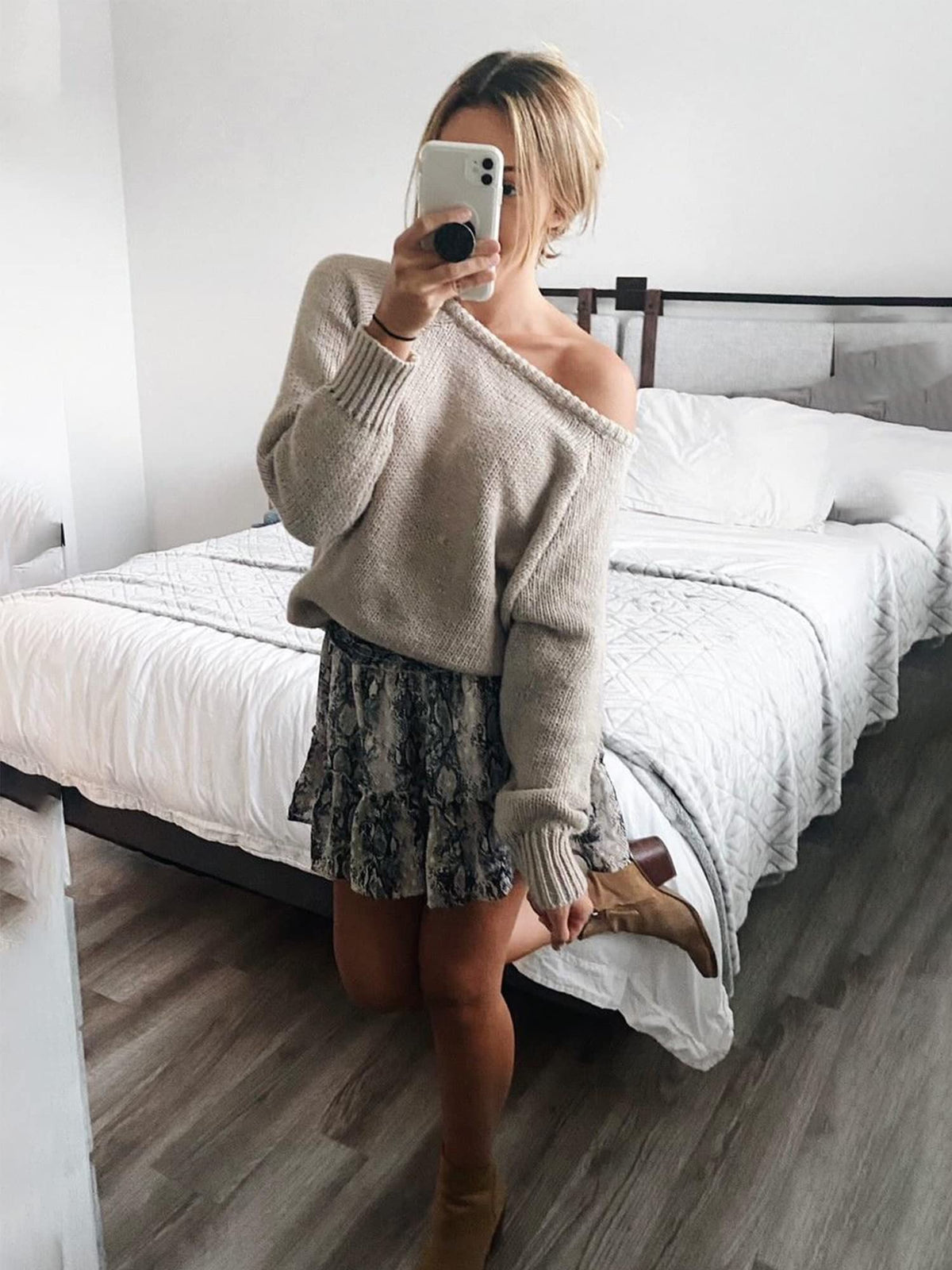 BTFBM Women Casual Long Sleeve Fall Sweaters Off The Shoulder Sweater