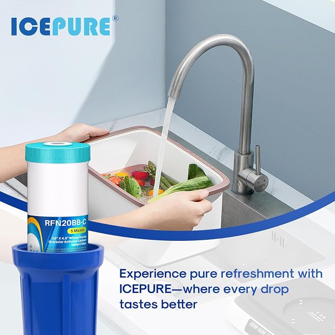 ICEPURE 20" x 4.5" GAC Filter, 5 Micron 20-Inch Whole House Granular Activated