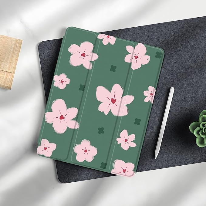 Case for iPad 6th / 5th Generation 9.7-inch iPad Air 2 /Air 1 | Smart Trifold Stand Shockproof Case with Pencil Holder Auto Wake/Sleep Cover Viewing &amp Typing Angles Black Flowers