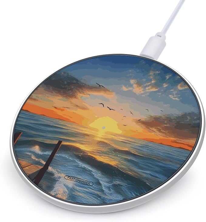 Sunset Sea Wireless Charger 10W Fast Charging Pad Anti-Slip Qi Certified Wireless Charging Pad Charging Station Portable Phone Charger for All Wireless Charging Smartphone