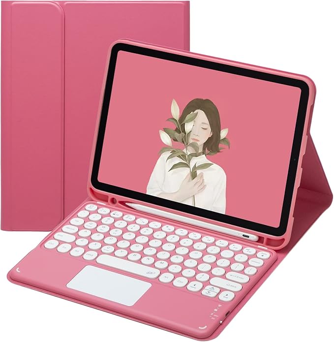 Keyboard Case for iPad Air 11 inch (M3/M2)/ iPad Air 5th 4th Generation 10.9 inch Case with Touchpad Detachable Round Key Candy Color Keyboard Cover (Pink)